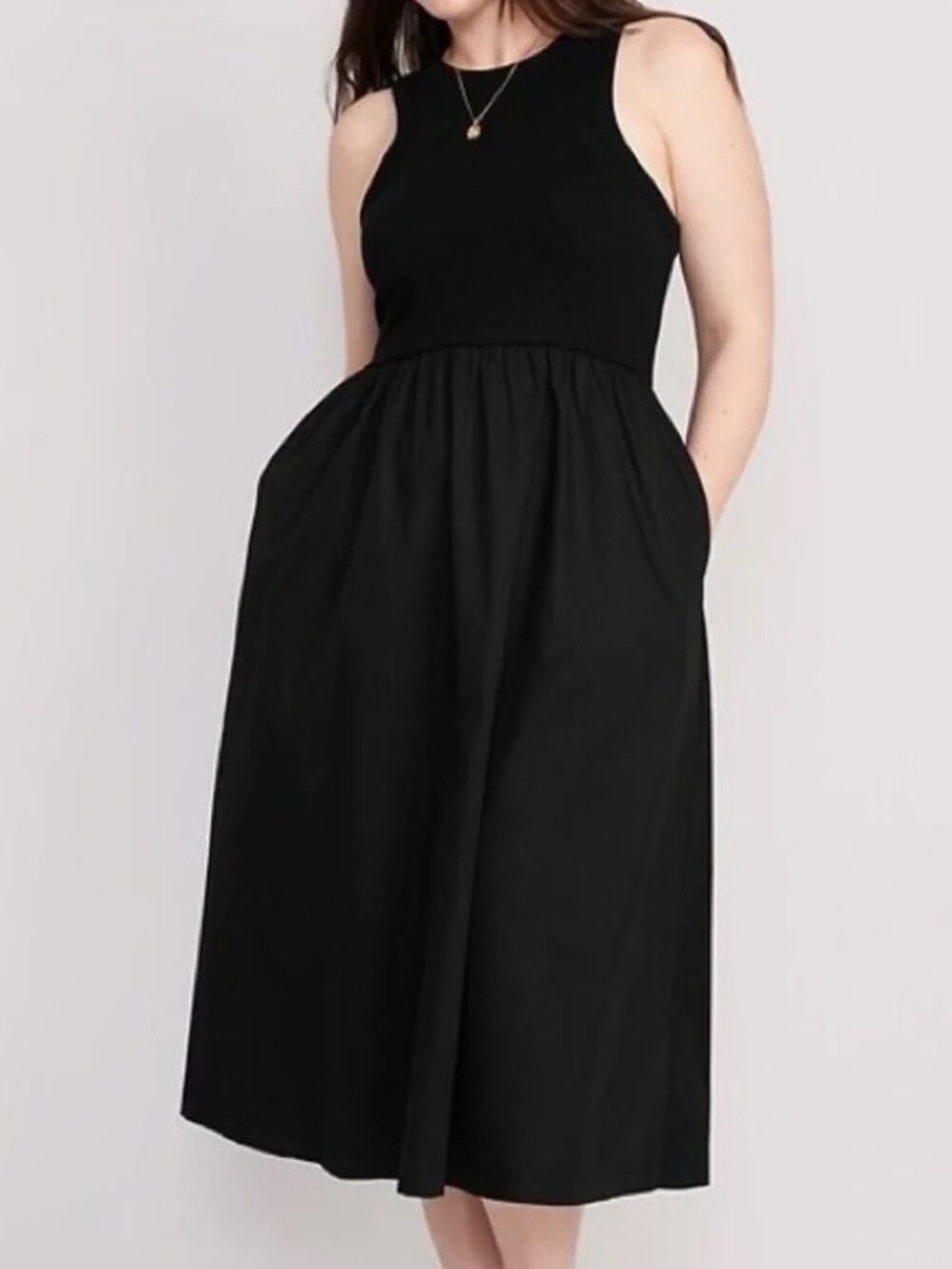 Old Navy Black Ribbed Tank Top Fit & Flare Midi Dress Medium